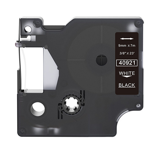 Nastro compatibile con Dymo 40921, bianco su nero, spessore 9 mm.