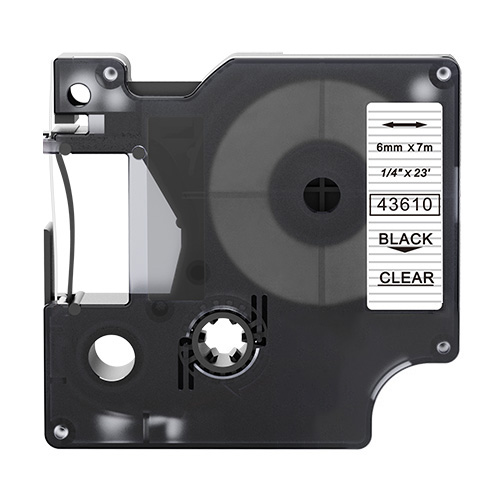 Nastro compatibile con Dymo 43610, nero su trasparente, 6 mm