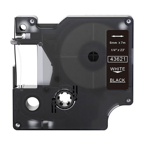 Nastro compatibile con Dymo 43621, bianco su nero, 6 mm