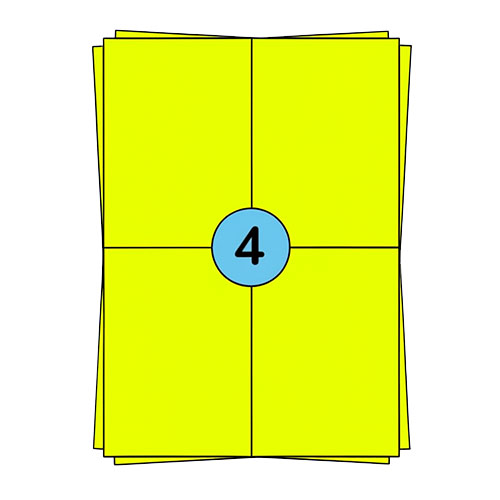 Fogli di adesivi A4, 104 x 148 mm, giallo fluorescente, 400 etichette