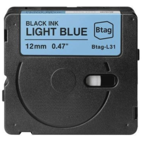 Nastro per etichette compatibile Brother Btag-L31 nero su azzurro 12mm