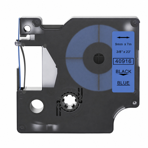 Nastro compatibile con Dymo 40916, nero su blu, 9 mm