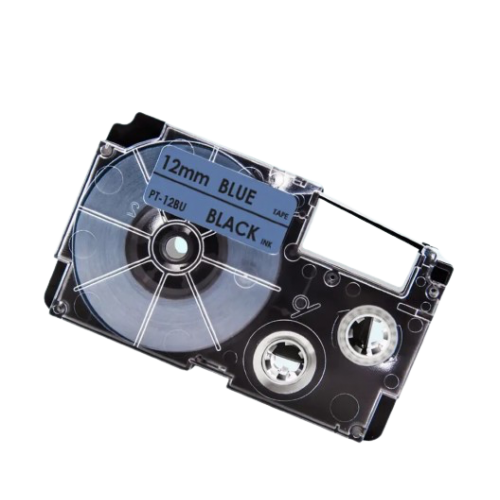 Nastro compatibile con Casio XR-12BU, nero su blu, 12 mm