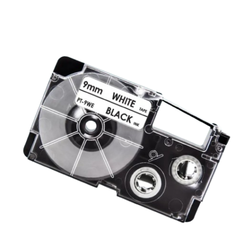 Nastro compatibile con Casio XR-9WE, nero su bianco, 9 mm